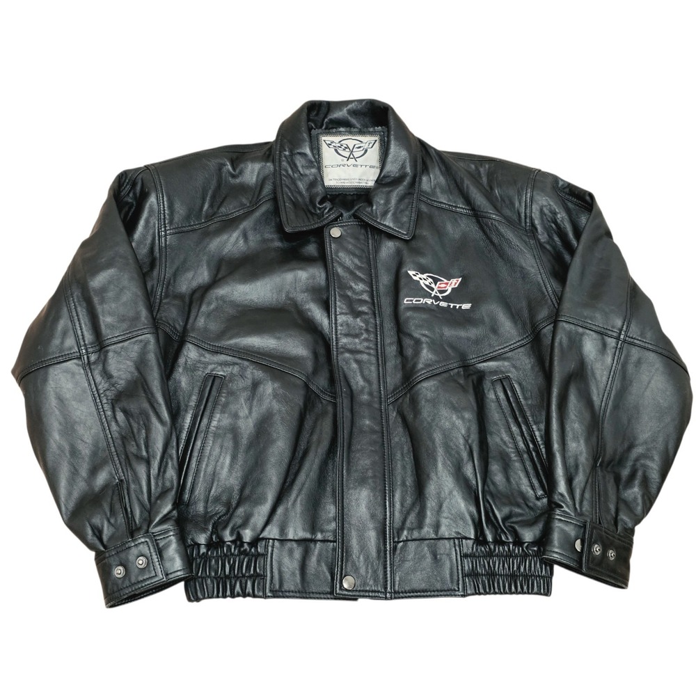 Corvette C5 Leather Jacket Men's Small Black Chevy Embroidered Logo GM Racing